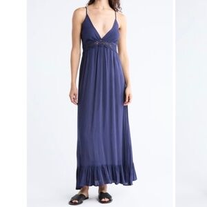 BOHO ME Womens Lace V-Neck Spaghetti Straps  Maxi‎ Dress Sz Small Black